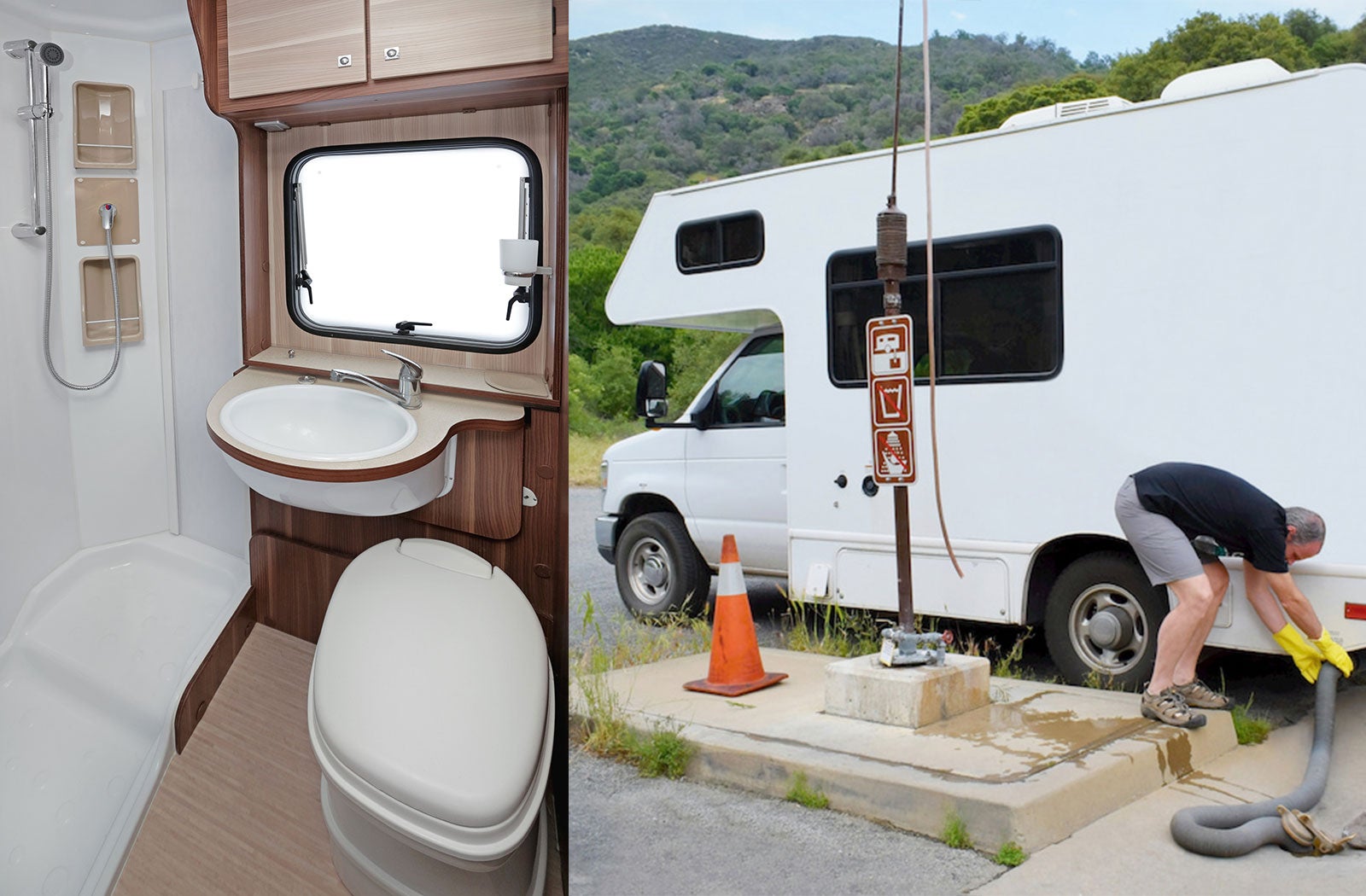 Portable RV/camper toilet and holding tank setup in Buffalo, New York