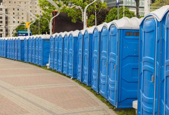 Seasonal porta potty units set up at a Buffalo, New York venue